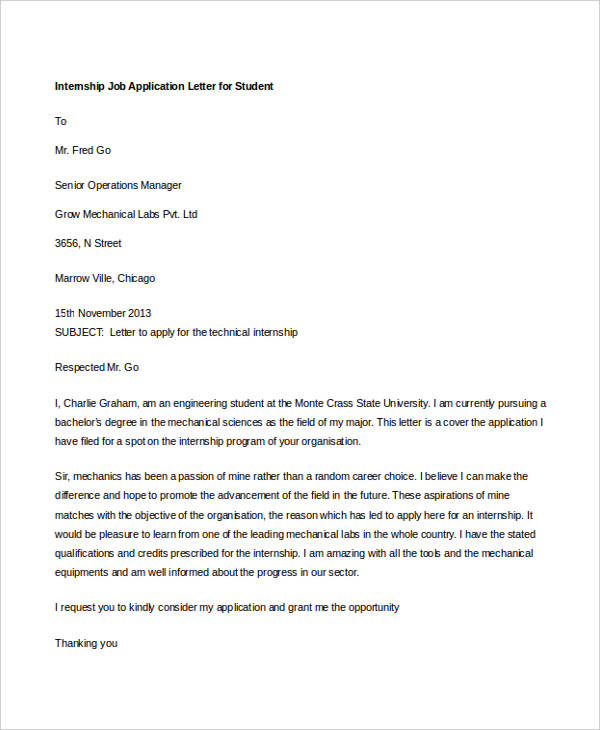 16+ Sample Job Application Letters for Student - Free Sample, Example ...