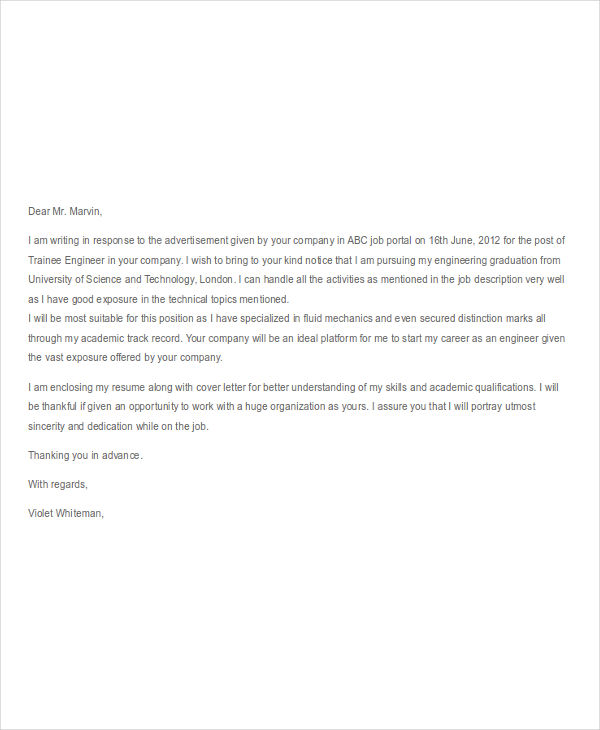 9+ Job Application Letters for Engineer - Free Sample, Example, Format