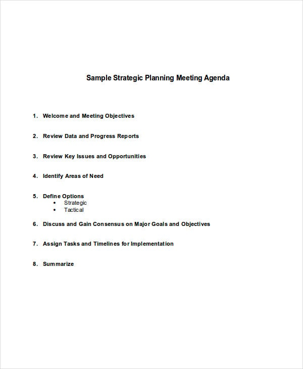 planning meeting agenda sample