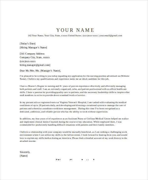 nurse resume application letter