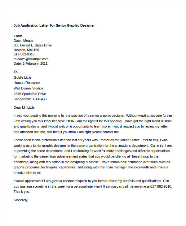 5+ Job Application Letters For Graphic Designer - Free 5+ Job Application Letters For Graphic Designer - Free