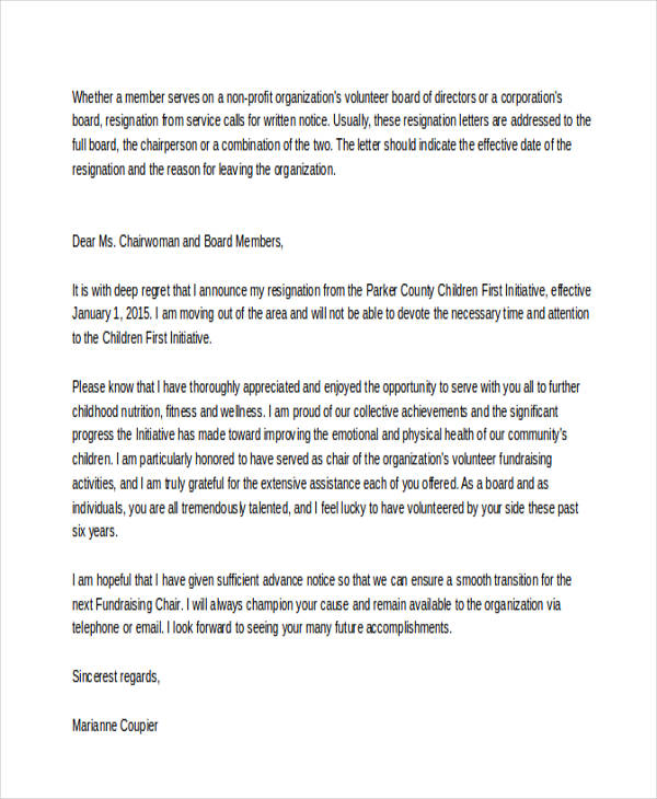 board member resignation letter