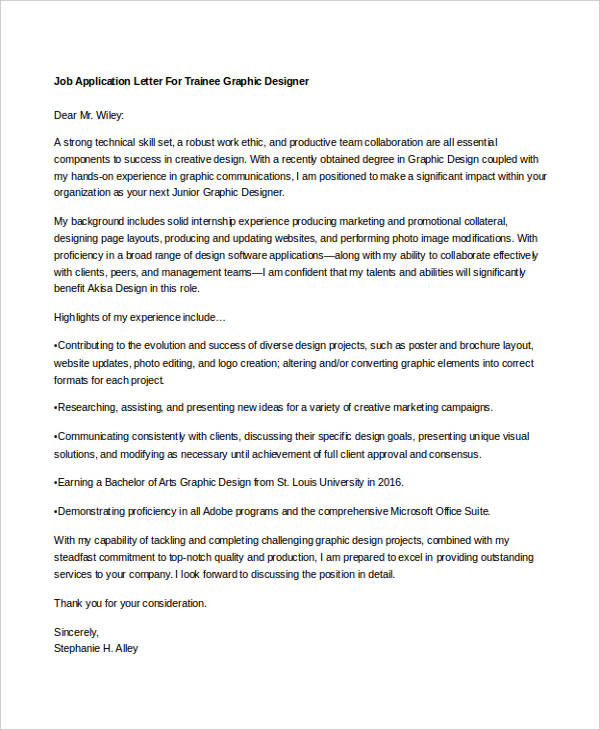 job application letter for a graphic designer