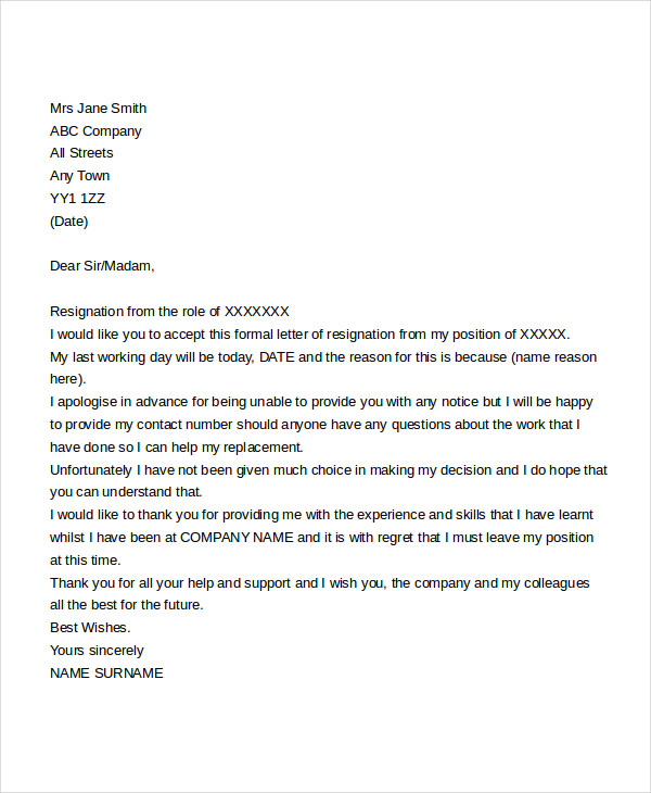 Immediate Resignation Letter Templates 5 Free Word Pdf Format Downlaod Free Premium Templates