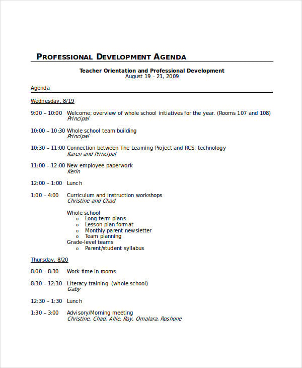 professional development agenda template