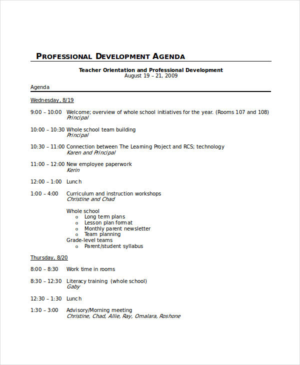 Professional Development Agenda Template