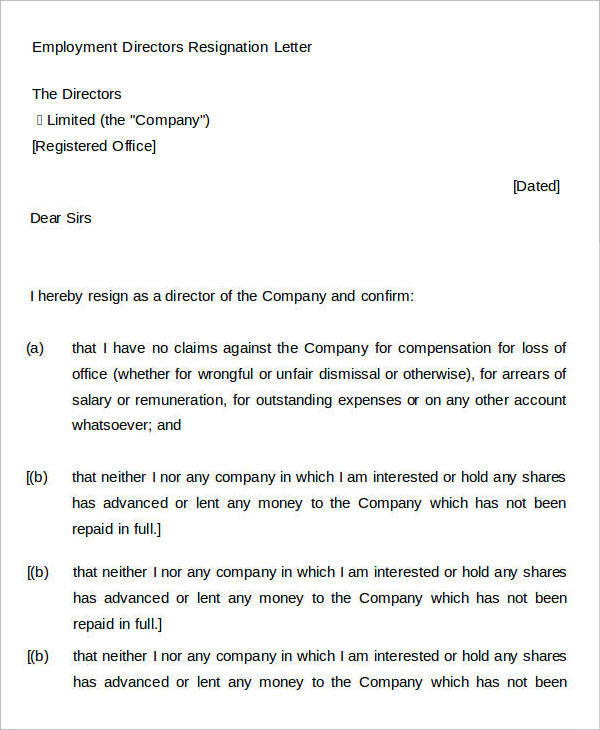 employment directors resignation letter