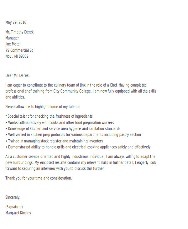 10+ Job Application Letters For Chef - Sample, Example Format Download ...