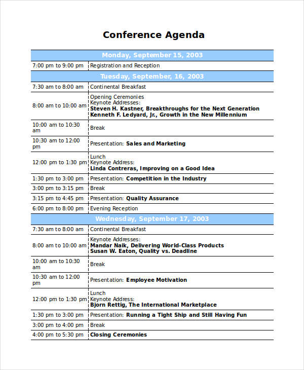 professional conference agenda template