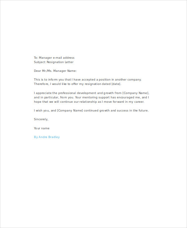 9+ Email Resignation Letter Templates Free Word, PDF