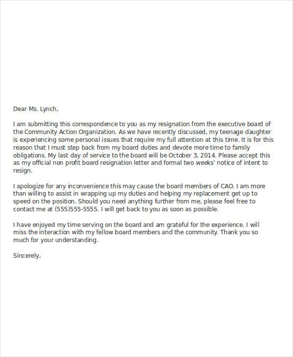 board member resignation letter