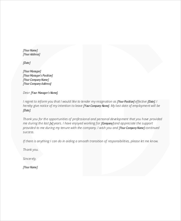 Example Of Thank You Letter After Resignation