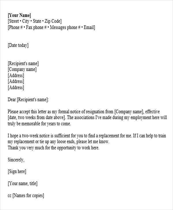 Corporate Resignation Letter Templates - 9+ Free Word, PDF, Format Download