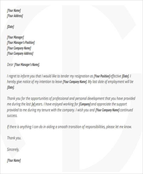 corporate employee resignation letter