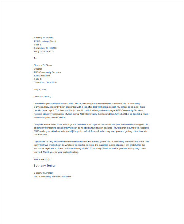 10+ Volunteer Resignation Letters - Free Sample, Example Format Download