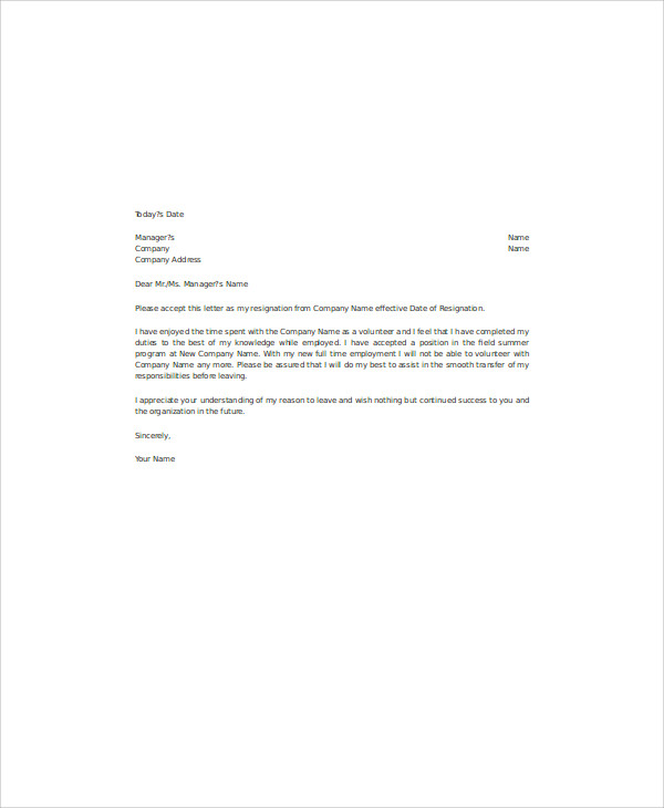 10 Volunteer Resignation Letters Free Sample Example Format Download