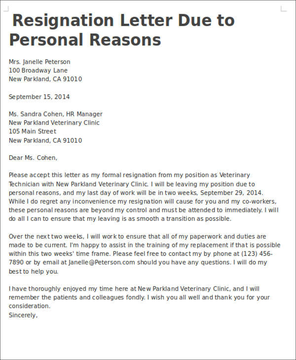 7-sample-personal-reasons-resignation-letters-in-pdf-word-google