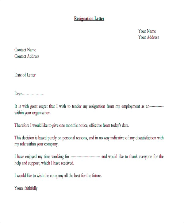 7+ Sample Personal Reasons Resignation Letters in PDF | Word | Google ...