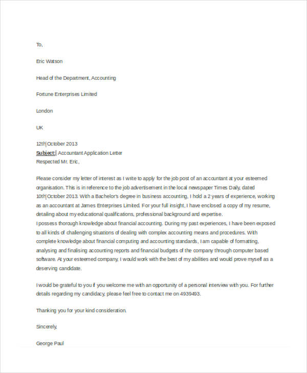 application letter for accountant in school