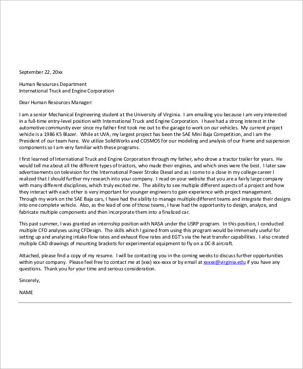 an example of an application letter for internship