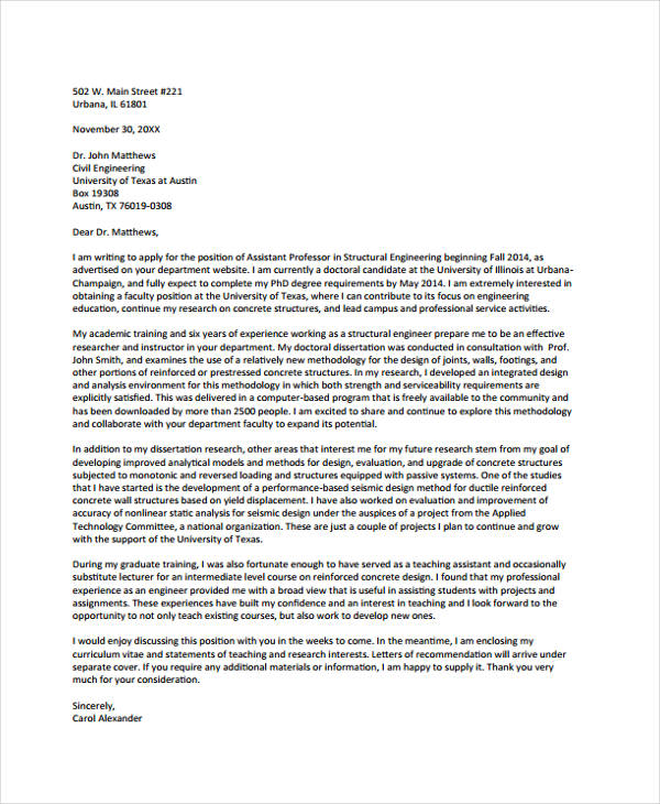 cover letter for university professor position