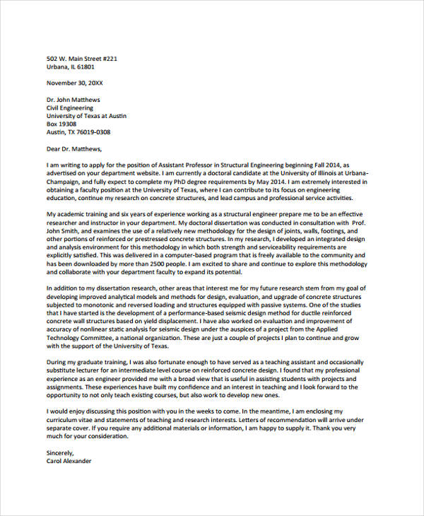 Cover Letter For Academic Position Cover Letter For A Faculty Position