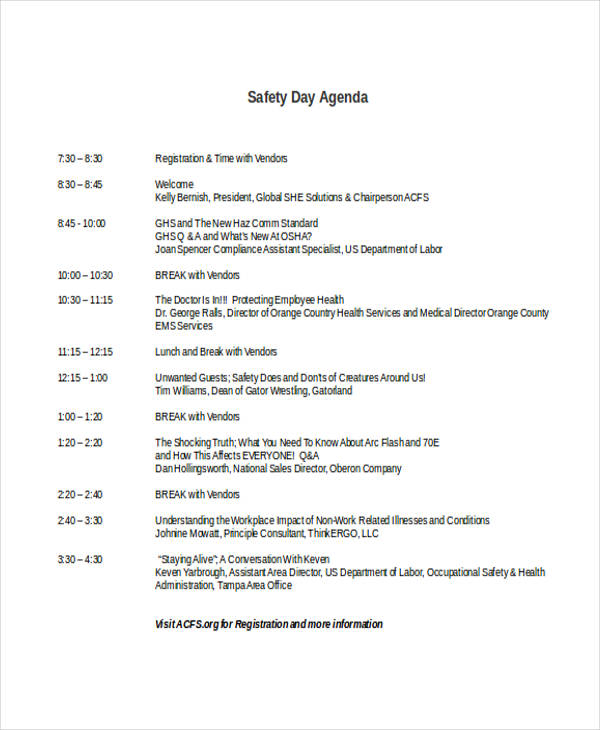 safety day agenda template