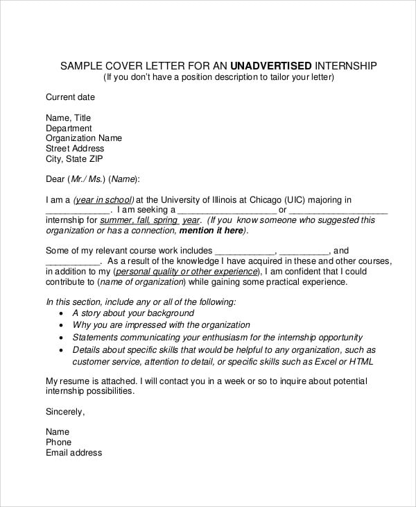 10 Job Application Letter For Internship Free Sample Example