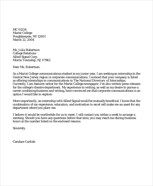 application letter requesting for internship