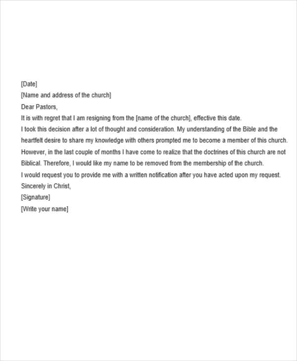 basic church resignation letter