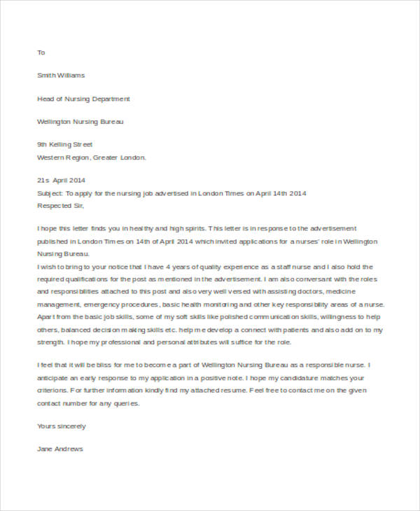 job application letter example