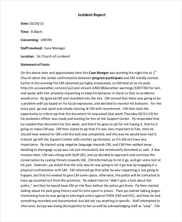 incident report format letter