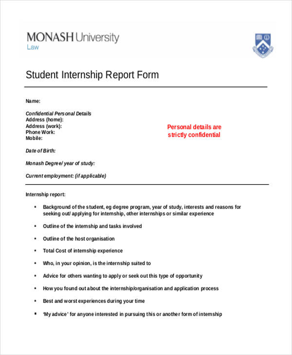 student internship report