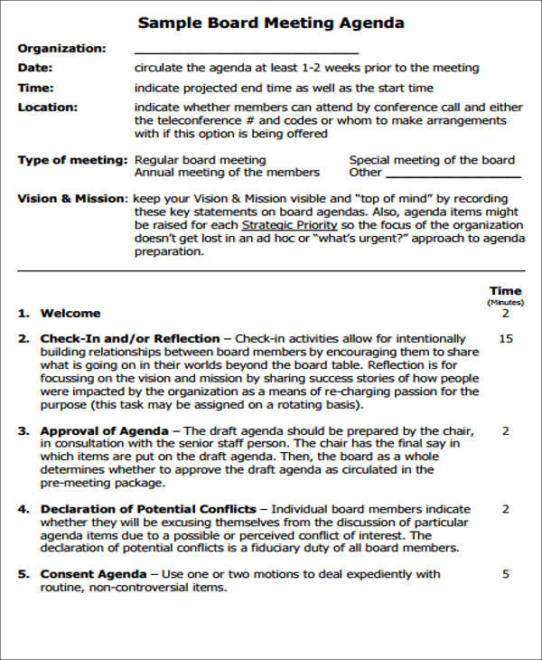 board agenda template