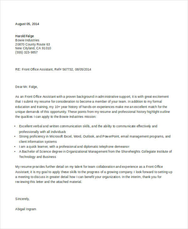 application letter of executive