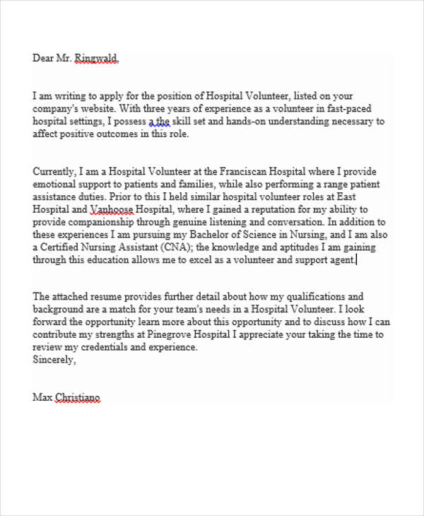 how to write an application letter for a volunteering