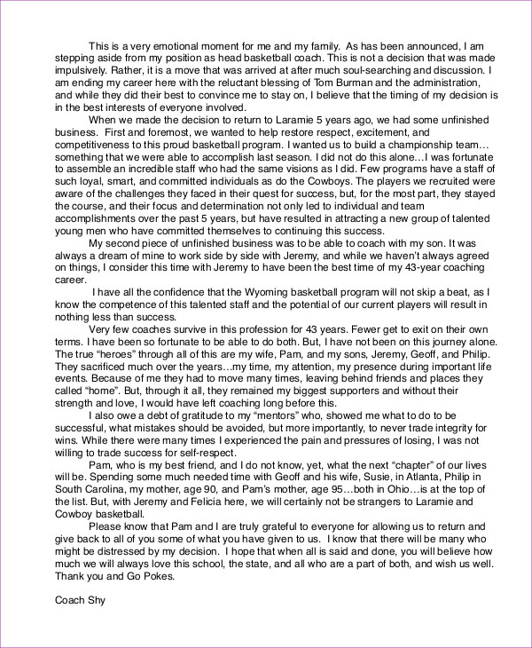 8+ Coach Resignation Letters Free Sample, Example Format Download