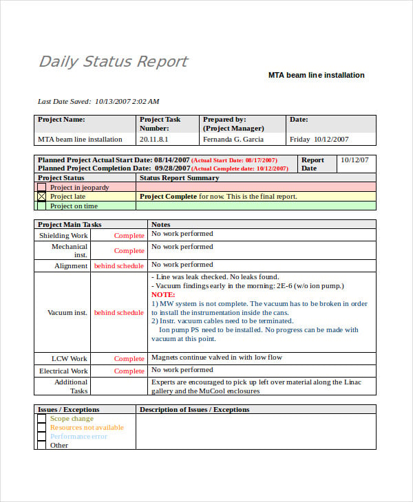 daily status report