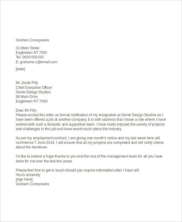 Professional Letter Of Resignation from images.template.net