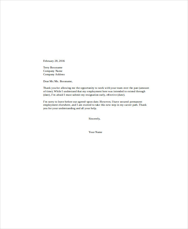 6 Temporary Resignation Letters Free Sample Example Format Download Free And Premium Templates 9726