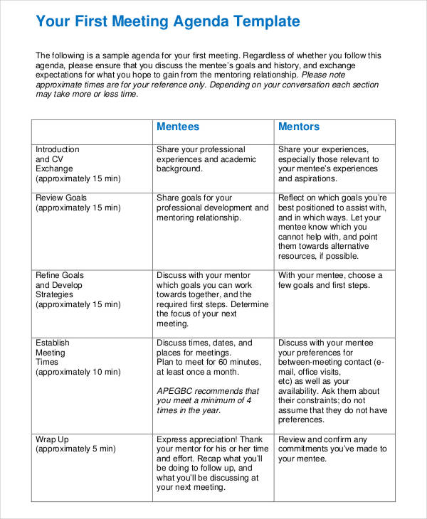 first meeting agenda minutes template