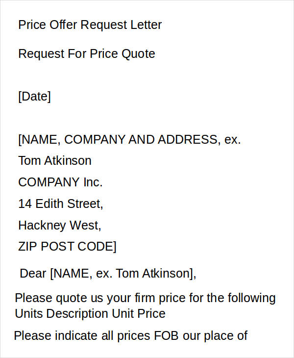 price offer request letter