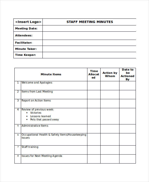 Minutes Template With Action Items