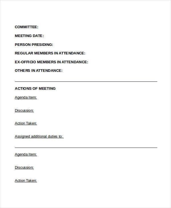 committee agenda minutes template