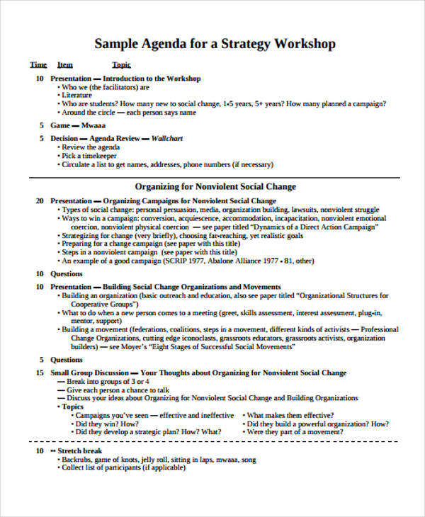 strategy workshop agenda