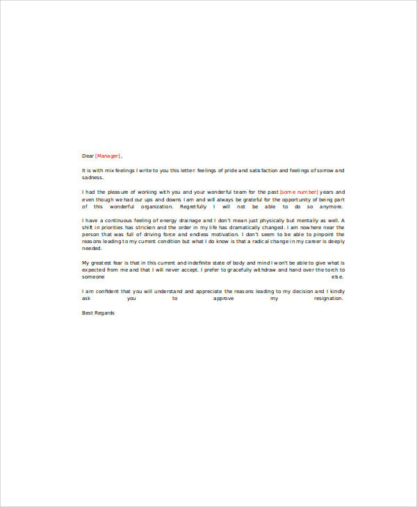 Sad Resignation Letter Sample Cover Letter abcatering