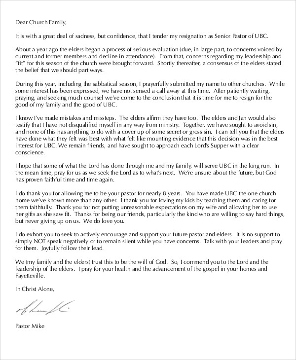 15+ Church Resignation Letter Template Free Sample, Example, Format