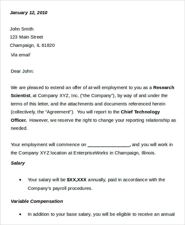 employment job offer letter