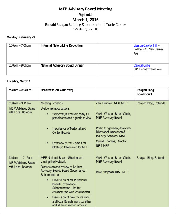 10+ Sample Advisory Agenda Free Sample, Example Format Download
