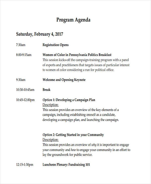 free program agenda